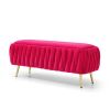 Oval Storage Bench with Gold Legs,Velvet Fabric Upholstered Ottoman Storage Benches for Bedroom End of Bed,Sherpa Fabric Bench for Living Room,Dining