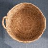 Round Water Hyacinth Seagrass Woven Basket with Handles - 15" x 15" x 15" - Natural Brown - For Clothes, Towels, Canvas