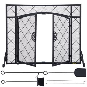 VEVOR Fireplace Screen, 44 x 33 Inch, Double Door Iron Freestanding Spark Guard with Support, Metal Mesh Craft