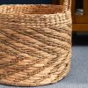 Round Water Hyacinth Seagrass Woven Basket with Handles - 15" x 15" x 15" - Natural Brown - For Clothes, Towels, Canvas