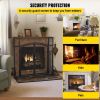 VEVOR Fireplace Screen, 44 x 33 Inch, Double Door Iron Freestanding Spark Guard with Support, Metal Mesh Craft, Broom Tong Shovel Poker Included for F