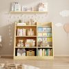 Wooden Toy Storage Organizer Cabinet Natural/ Wood Kids Bookshelf Children Bookcase Toddler Baby Sling Book Rack Adjustable Shelf for Playroom Bedroom