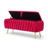 Oval Storage Bench with Gold Legs,Velvet Fabric Upholstered Ottoman Storage Benches for Bedroom End of Bed,Sherpa Fabric Bench for Living Room,Dining