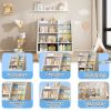 White Wooden Toy Storage Organizer Cabinet Kids Bookshelf Children Bookcase Toddler Baby Sling Book Rack Adjustable Shelf for Playroom Bedroom Nursery