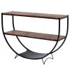 Rustic Industrial Design Demilune Shape Textured Metal Distressed Wood Console Table