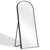 Aluminum alloy thin edged right angled arched black full-length mirror with stand 71 *31 * 2 inch Bathroom Vanity Mirror for Bedroom Entryway