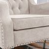 Beige Accent Chair, Living Room Chair, Footrest Chair Set with Vintage Brass Studs, Button Tufted Upholstered Armchair for Living Room