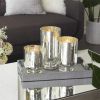 DecMode 3-Slot Silver Glass Pillar Hurricane Lamp with Faux Mercury Glass Finish, Set of 3