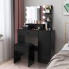 FCH Large Vanity Set with 10 LED Bulbs; Makeup Table with Cushioned Stool; 3 Storage Shelves 1 Drawer 1 Cabinet; Dressing Table Dresser Desk for Women