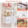 3 Tiers Makeup Organizer Cosmetic Storage Box with Dustproof Waterproof Lid Portable Handle Drawers Cosmetic Display Case for Bathroom Bedroom Dressin