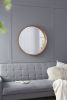 31.5" Round Pine Wood Mirror, Wall Mounted Mirror Home Decor for Bathroom Living Room