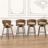 Technical Leather Woven Bar Stool Set of 4,Black legs Barstools No Adjustable Kitchen Island Chairs