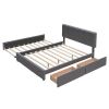 Upholstered Platform Bed with 2 Drawers and 1 Twin XL Trundle, Linen Fabric, Queen Size - Dark Gray