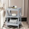 3-Tier Nightstand End Table with X Design Storage