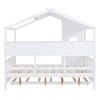 Wooden Full Size House Bed With Trundle, Modern Design for Kids with Storage Shlef, White