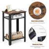 3-Tier Industrial End Table with Metal Mesh Storage Shelves