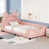 Twin Size Upholstered Daybed with Carton Ears Shaped Headboard, Pink