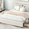 Queen Upholstered Platform Bed with Twin Size Trundle and Two Drawers, Beige