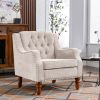 Beige Accent Chair, Living Room Chair, Footrest Chair Set with Vintage Brass Studs, Button Tufted Upholstered Armchair for Living Room