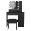 FCH Large Vanity Set with 10 LED Bulbs; Makeup Table with Cushioned Stool; 3 Storage Shelves 1 Drawer 1 Cabinet; Dressing Table Dresser Desk for Women