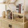 Rattan bookshelf 5 tiers Bookcases Storage Rack with cabinet for Living Room Home Office