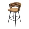 Technical Leather Woven Bar Stool Set of 4,Black legs Barstools No Adjustable Kitchen Island Chairs,360 Swivel Bar Stools Upholstered Bar Chair Counte