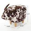 Brown and White Velvet Cow-Shaped Ottoman, Cute Wood Foot Stool Shoes Changing Seat with Cushioned for Adult Living Room, Bedroom, Nursery Gameroom