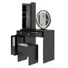 Modern Makeup Vanity Table Set with Side Cabinet and LED Mirror, Retractable Dressing Table with Power Outlets, 3 Light Colors