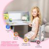 Qaba Toddler Desk and Chair Set, Kids Writing Desk Study Table for Children with Whiteboard, Storage Cabinet, Child Furniture, Art Gifts for Kids