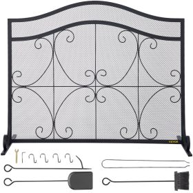 VEVOR Fireplace Screen, 38 x 26.5 Inch,Heavy Duty Iron Freestanding Spark Guard with Support, Metal Mesh Craft