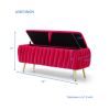 Oval Storage Bench with Gold Legs,Velvet Fabric Upholstered Ottoman Storage Benches for Bedroom End of Bed,Sherpa Fabric Bench for Living Room,Dining