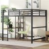 Full Size Metal Loft Bed with Built-in Desk and Storage Shelves, Black