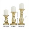 DecMode 3 Candle Gold Mango Wood Turned Style Pillar Candle Holder, Set of 3