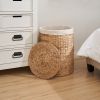 Ludmilla Round Tall Water Hyacinth Woven Wicker Laundry Hamper with Lid - For Clothes, Canvas, Toys and Book Storage with Removable Liner - 15" x 15"