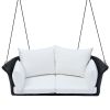 GO 51.9" 2-Person Hanging Seat, Rattan Woven Swing Chair, Porch Swing With Ropes, Black Wicker And White Cushion