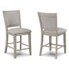 Farmhouse Style 2pc Antique Grey Finish Counter Height Chair Bar Stool Footrest Upholstered Back Seat Wooden Dining Room Furniture