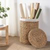 Ludmilla Round Tall Water Hyacinth Woven Wicker Laundry Hamper with Lid - For Clothes, Canvas, Toys and Book Storage with Removable Liner - 15" x 15"