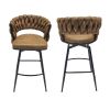 Technical Leather Woven Bar Stool Set of 4,Black legs Barstools No Adjustable Kitchen Island Chairs,360 Swivel Bar Stools Upholstered Bar Chair Counte