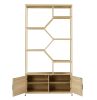 Rattan bookshelf 5 tiers Bookcases Storage Rack with cabinet for Living Room Home Office