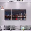 3 panels Framed Canvas City Night Scape Wall Art Decor,3 Pieces Mordern Canvas Painting Decoration Painting for Chrismas Gift, Office,Dining room