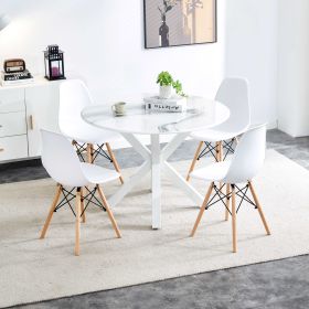 1+4,5pieces dining set,42.1"WHITE Table cross leg Mid-century Dining Table for 4-6 people With Round Mdf Table Top, Pedestal Dining Table