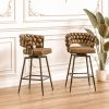 Technical Leather Woven Bar Stool Set of 4,Black legs Barstools No Adjustable Kitchen Island Chairs,360 Swivel Bar Stools Upholstered Bar Chair Counte