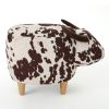 Brown and White Velvet Cow-Shaped Ottoman, Cute Wood Foot Stool Shoes Changing Seat with Cushioned for Adult Living Room, Bedroom, Nursery Gameroom