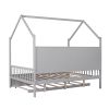 Wooden Full Size House Bed with Trundle,Kids Bed with Shelf, Gray