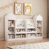 White Kids Wooden Bookshelf Toy Storage Organizer with Bookcase, Kid's Bin Storage Unit with 6 Compartments 2 Baskets Bins Toys Box Organizer