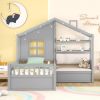 Twin Size House Bed with Sofa, Kids Platform Bed with Two Drawers and Storage Shelf, Gray