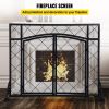 VEVOR Fireplace Screen, 44 x 33 Inch, Double Door Iron Freestanding Spark Guard with Support, Metal Mesh Craft, Broom Tong Shovel Poker Included for F