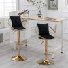 Black velvet bar chair, pure gold plated, unique design,360 degree rotation, adjustable height,Suitable for dinning room and bar,set of 2