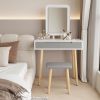 Vanity Table Set with Adjustable Brightness Mirror and Cushioned Stool, Dressing Table Vanity Makeup Table with Free Make-up Organizer