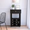 39" H black bar- coffee cart, Kitchen or living room cabinet storage, with 12 bottle racks, a central shelf with 1 Cup holders